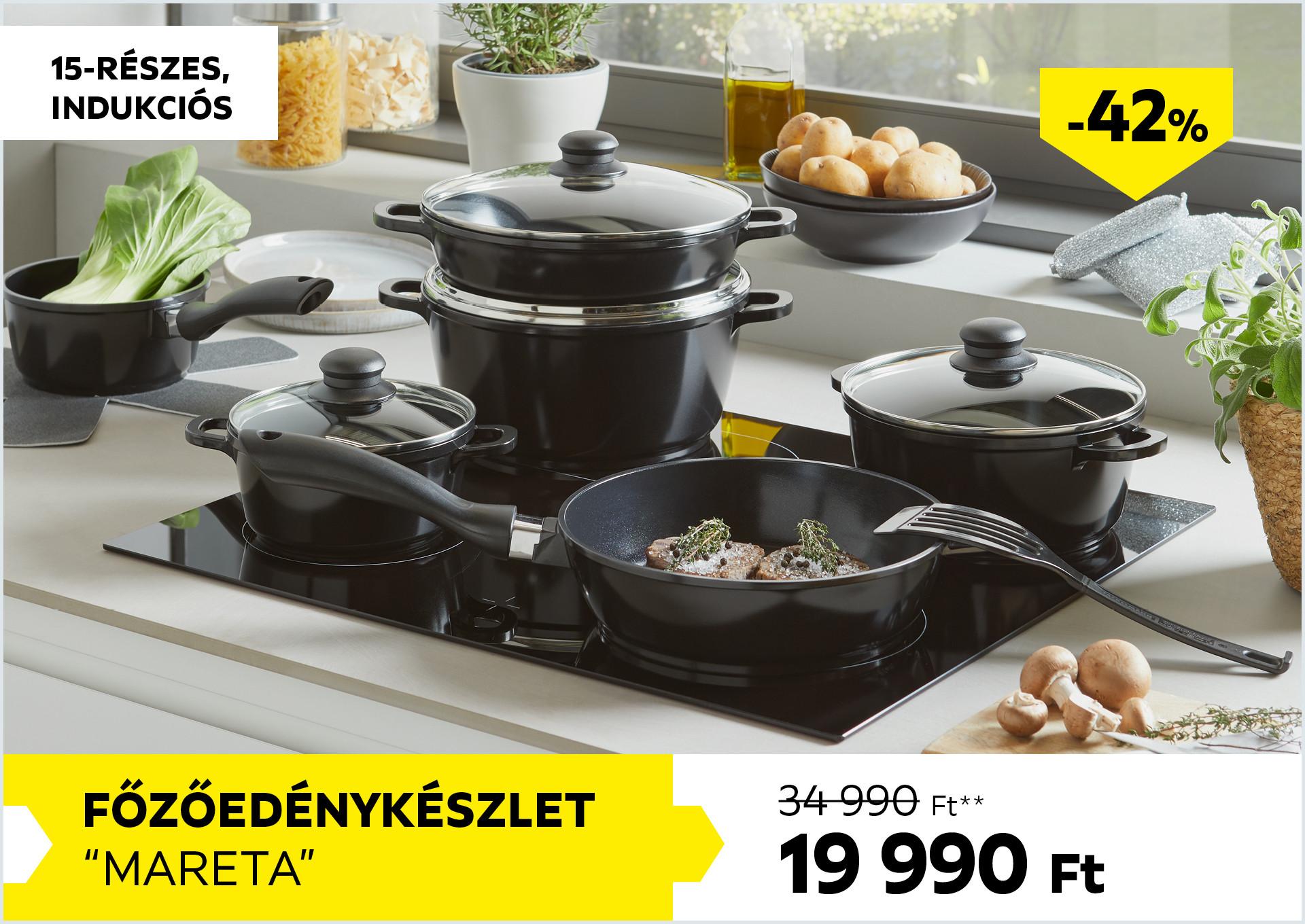 Főzőedénykészlet 15-részes, indukciós  MARETA 34990Forint helyett 19990Forint kedvezmény mértéke 42%