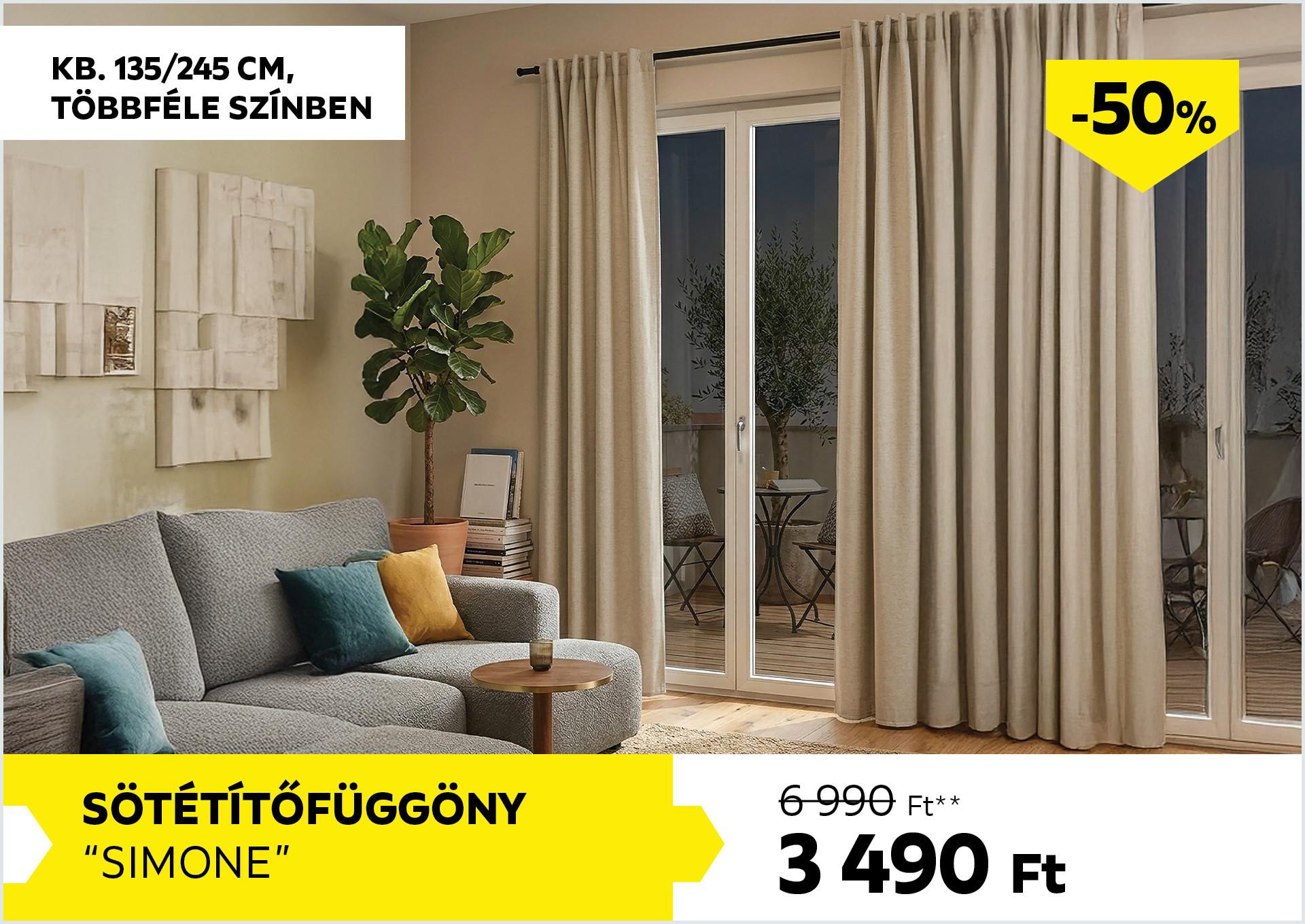 Sötétítőfüggöny kb. 135/245cm SIMONE 6990Forint helyett 3490Forint kedvezmény mértéke 50%