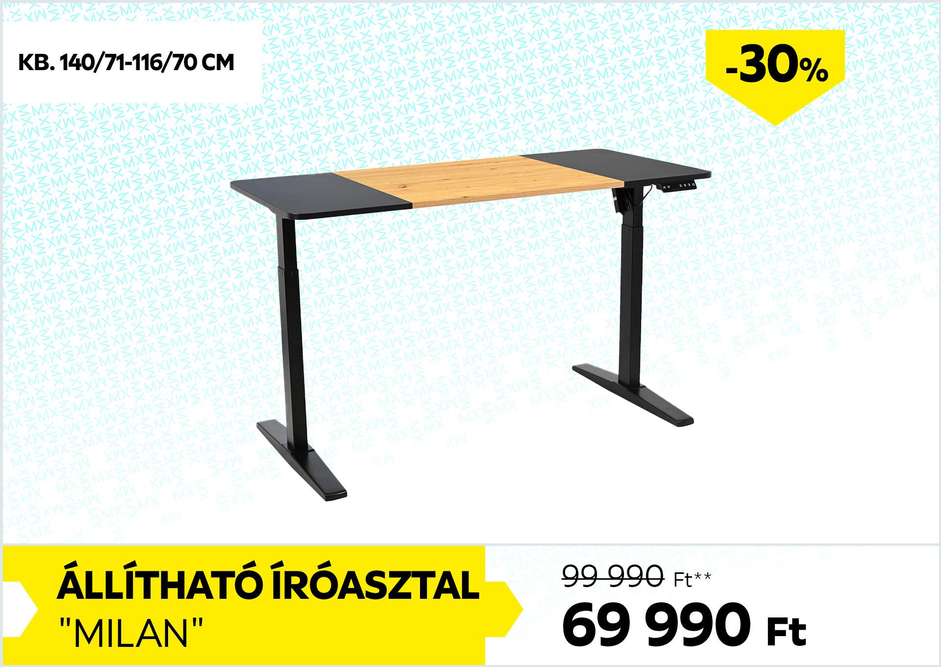 Állítható íróasztal Milan 99990Forint helyett 69990Forint kedvezmény mértéke 30%