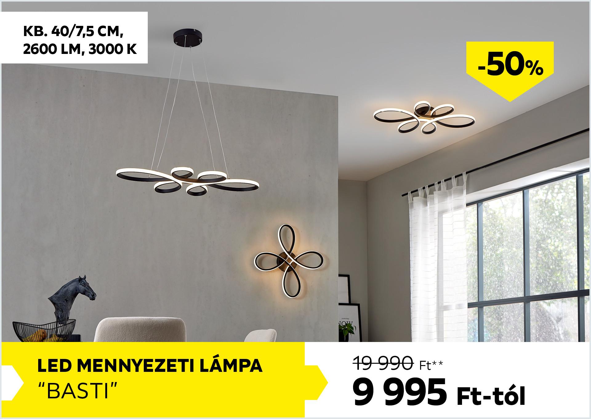 LED mennyezeti lámpa kb. 40/7,5cm, 2600 LM, 3000K  BASTI 19990Forint helyett 9995Forint kedvezmény mértéke 50%