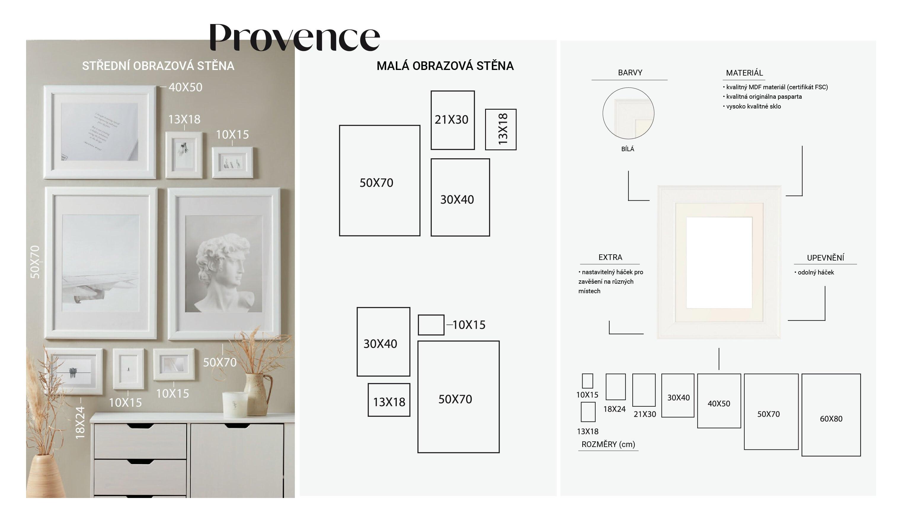 malá a střední obrazová stěna, rámy Provence