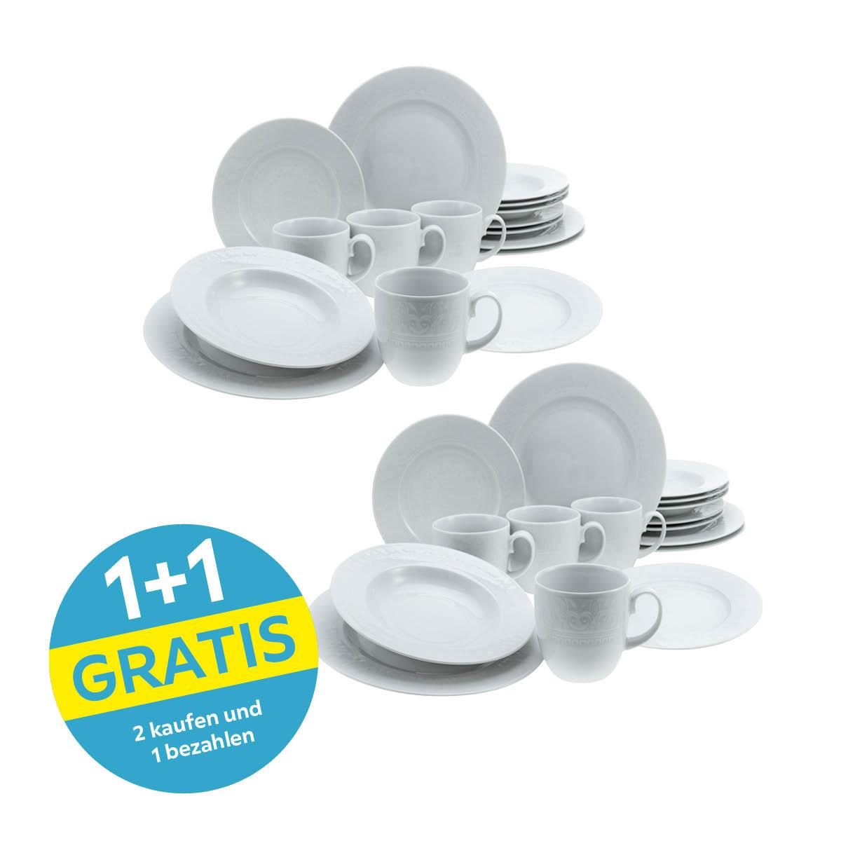 Kombiservice Keramik 4 Personen Geschirr Set Weiß - Weiß, Keramik (36,5/28,5/30cm) - Creatable