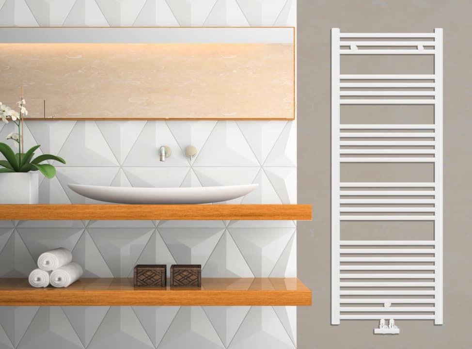 Badheizkörper neben Waschbecken