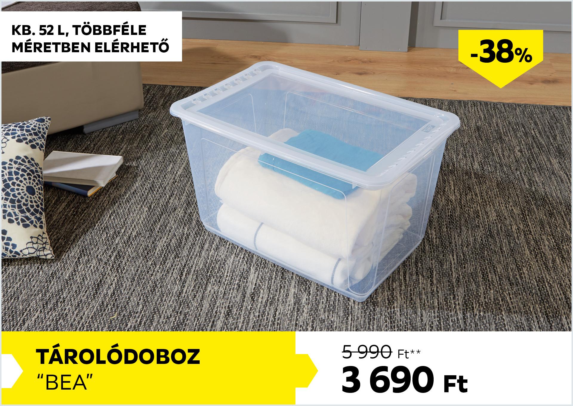 Tárolódoboz kb. 52l BEA 5990Forint helyett 3690Forint kedvezmény mértéke 38%