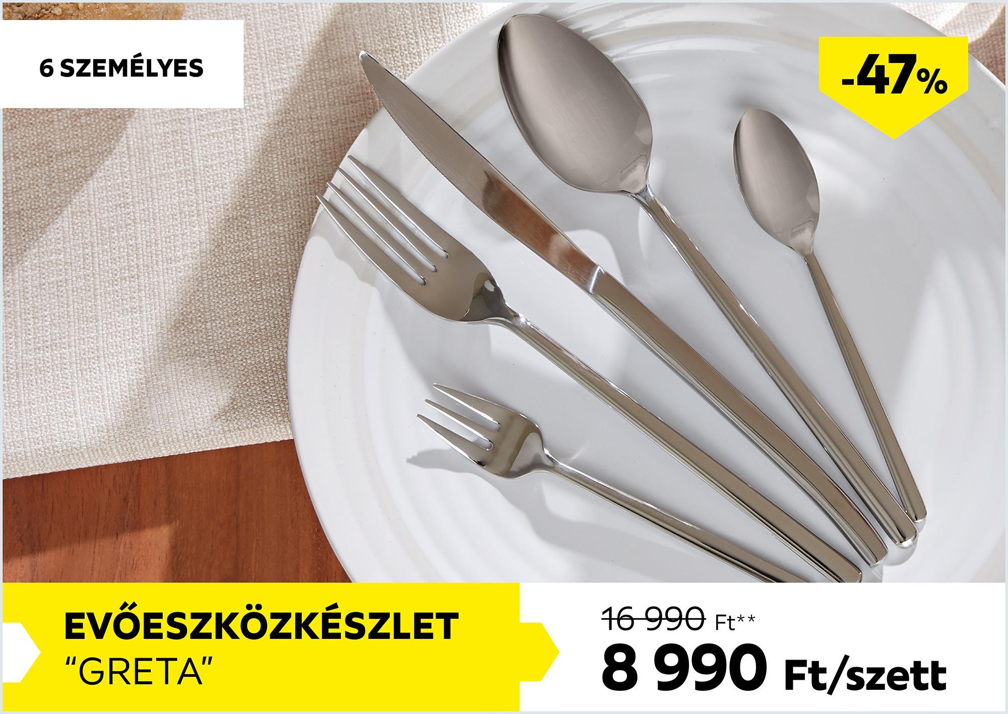 Evőeszközkészlet 6 személyes GRETA 16990Forint helyett 8990Forint kedvezmény mértéke 47%