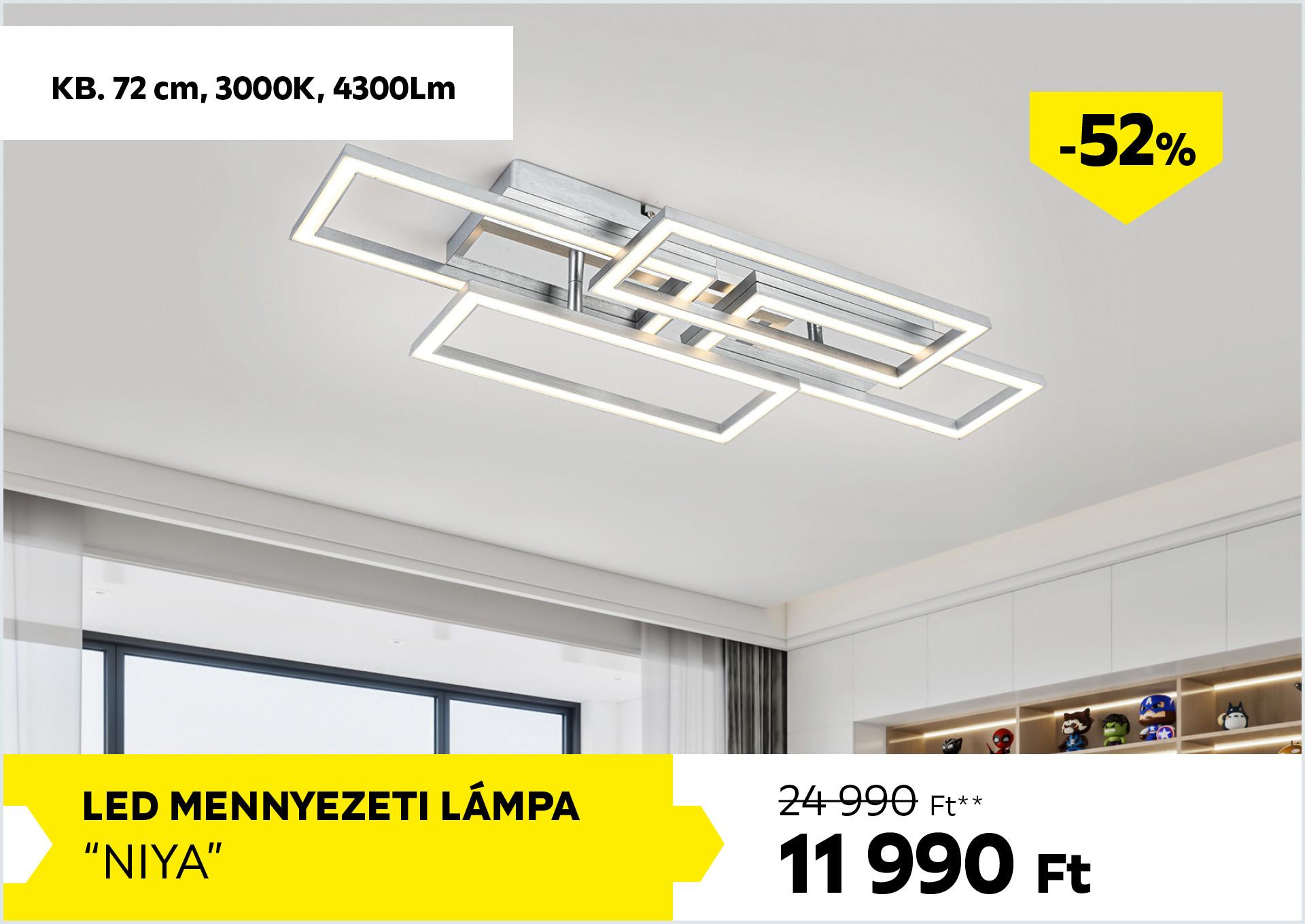 LED mennyezeti lámpa 4300LM, 3000K, kb. 72cm NIYA 24990Forint helyett 11990Forint kedvezmény mértéke 52%