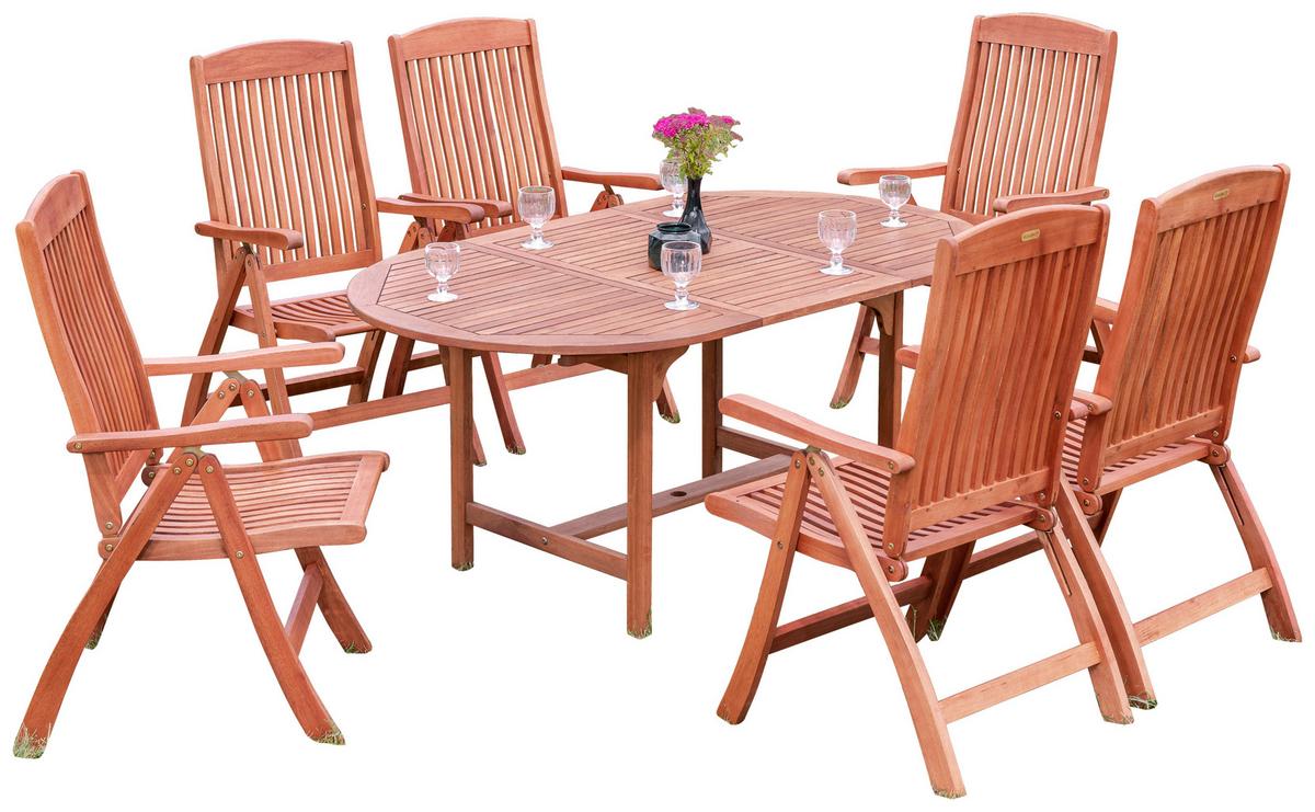 Gartengarnitur 7-Tlg. Maracaibo Echtholz - Naturfarben, KONVENTIONELL, Holz - Gardenson