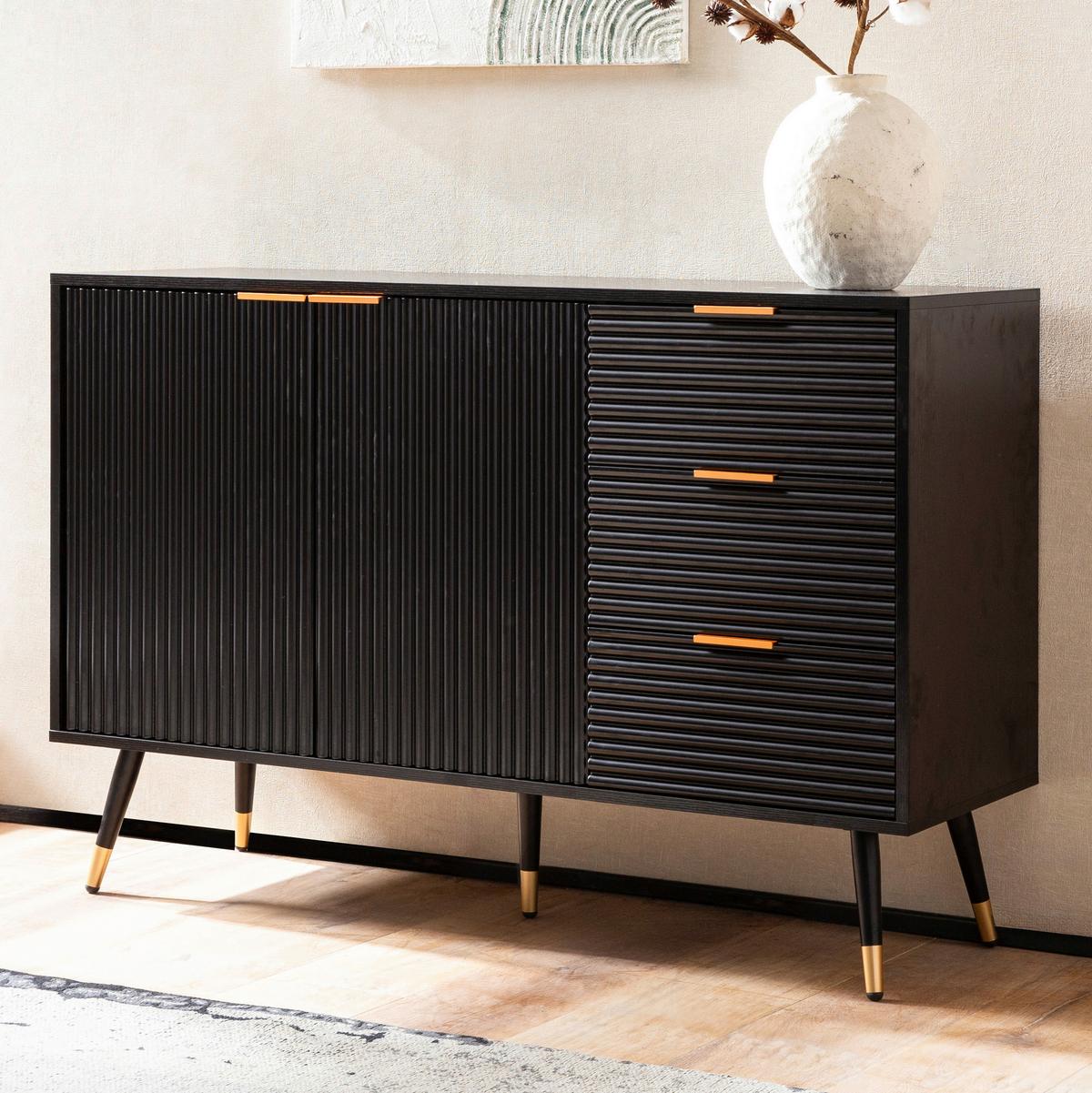 ŠIROKÁ KOMODA BLACK - čierna/medená, Design, kov/kompozitné drevo (120/80/40cm) - MID.YOU