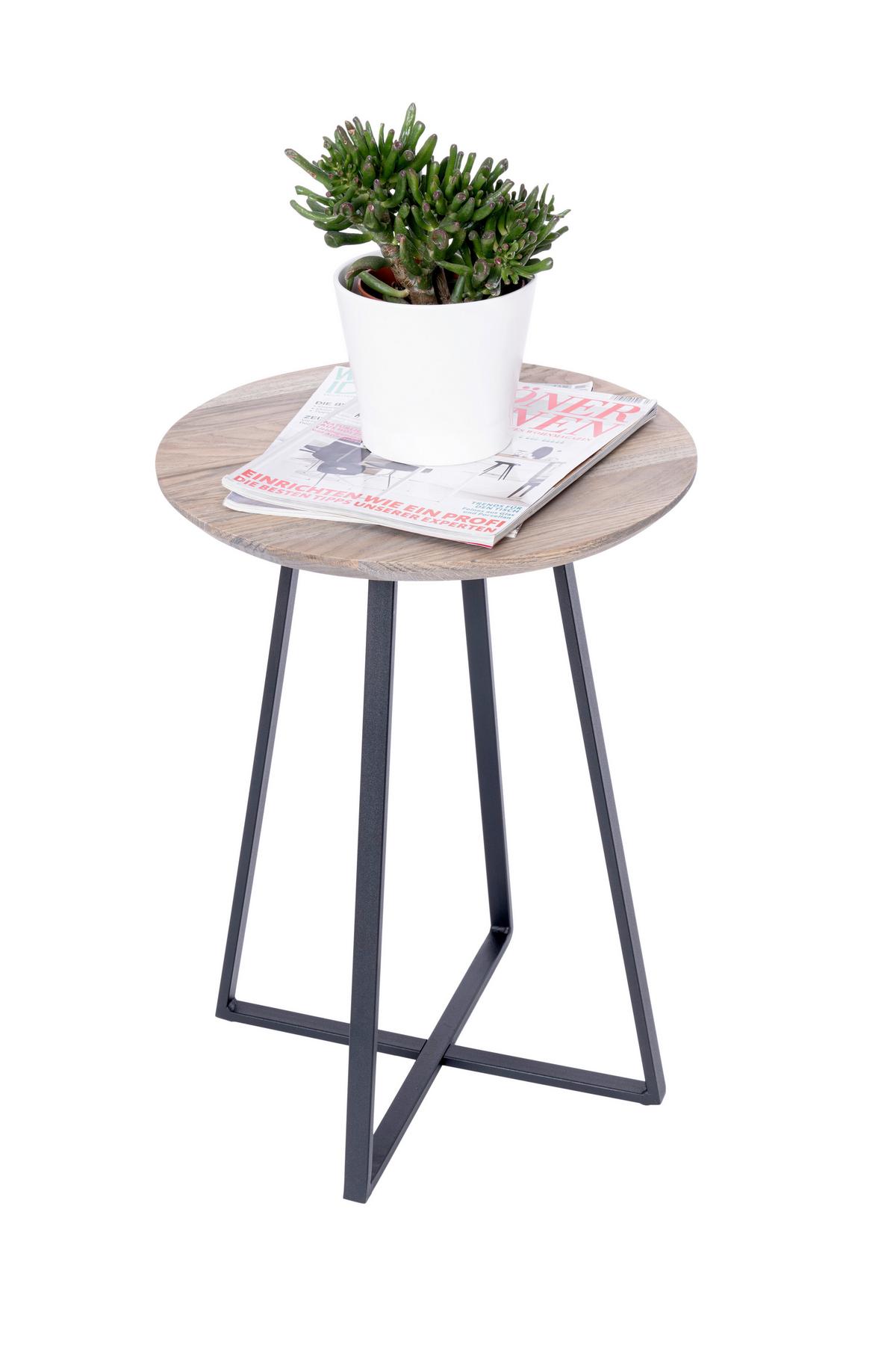 Beistelltisch Justus Schwarz/Eiche grau H: 55cm - Eiche grau/Schwarz, Natur, Holz/Metall (40/55cm)