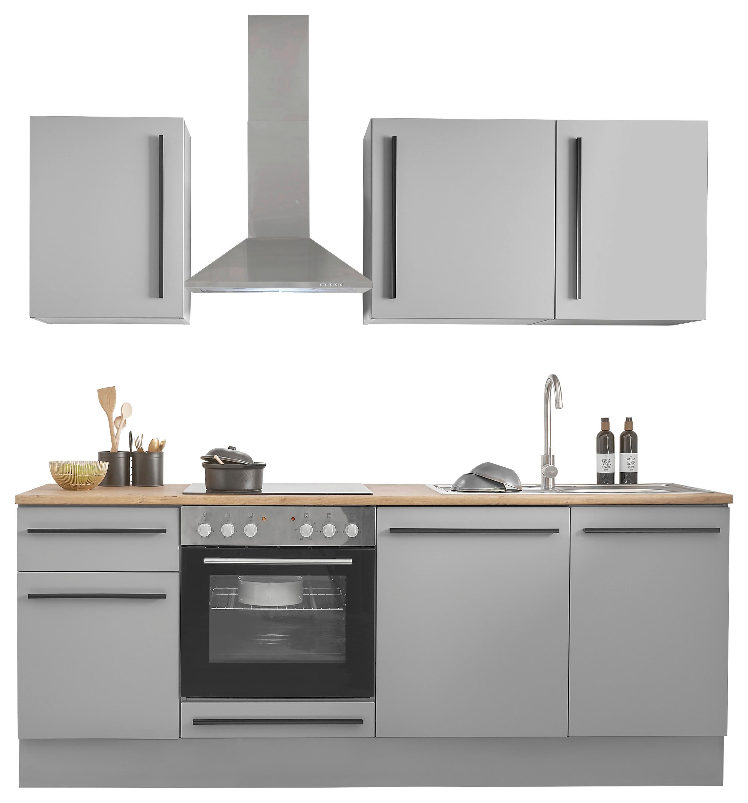 Kuchynský blok DENVER bez spotrebičov, šírka 220 cm - čierna/sivá, Design, kompozitné drevo/plast (220cm) - MID.YOU