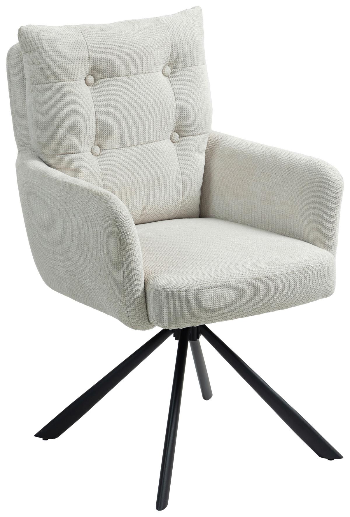 Armlehnstuhl Lina Creme Sitzfl. 180°drehbar, B: 60cm - Creme/Schwarz, KONVENTIONELL, Textil/Metall (60/95/67cm) - MID.YOU