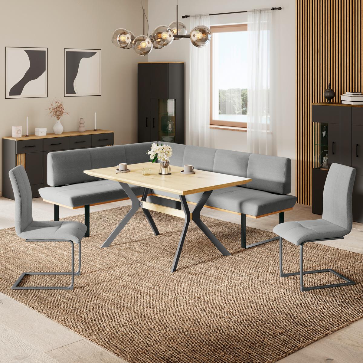 Eckbank Tristan Webstoff grau, S:175x225cm - Schwarz/Grau, MODERN, Holz/Textil (175/225cm) - James Wood