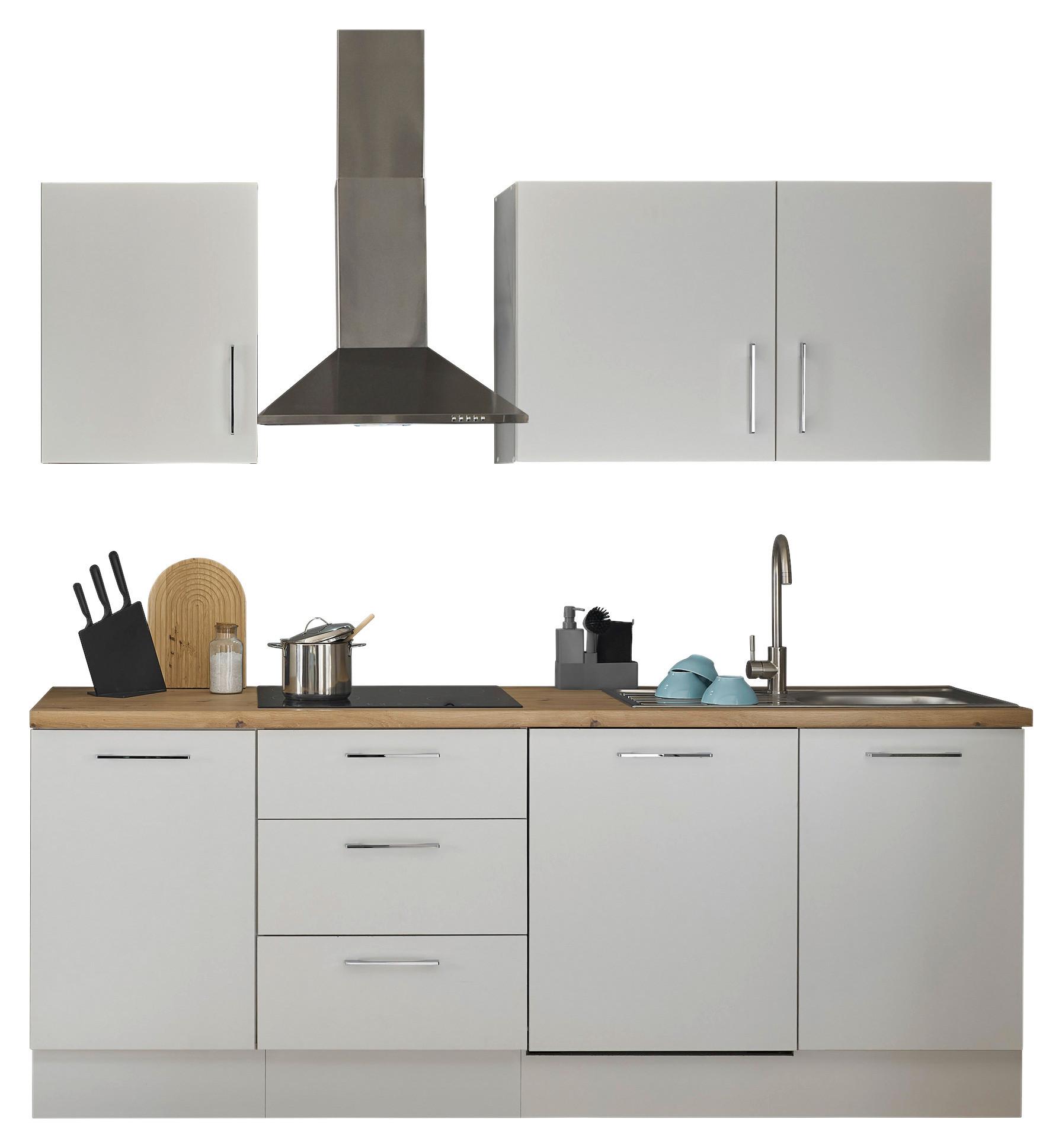 Kuchynský blok TURIN bez spotrebičov, šírka 220 cm - biela/chrómová, Trend, kov/kompozitné drevo (220cm) - MID.YOU