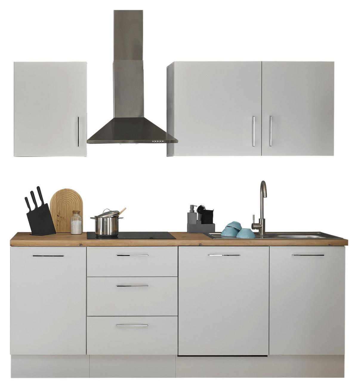 Kuchyňský blok TURIN bez spotřebičů, šířka 220 cm - bílá/barvy chromu, Trend, kov/kompozitní dřevo (220cm) - MID.YOU