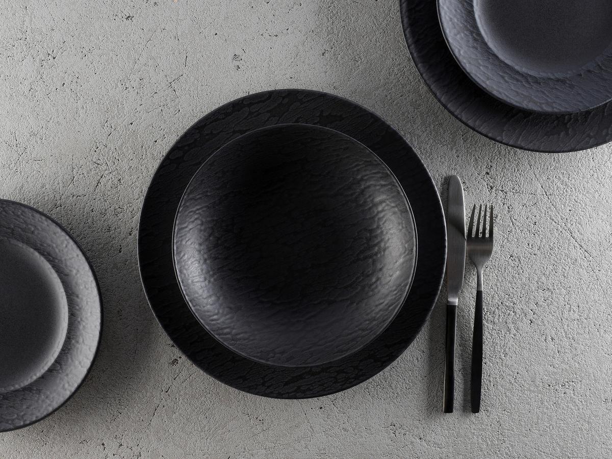 Jedálenský servis RONDO - čierna, Modern, keramika (43/40/37cm) - Creatable