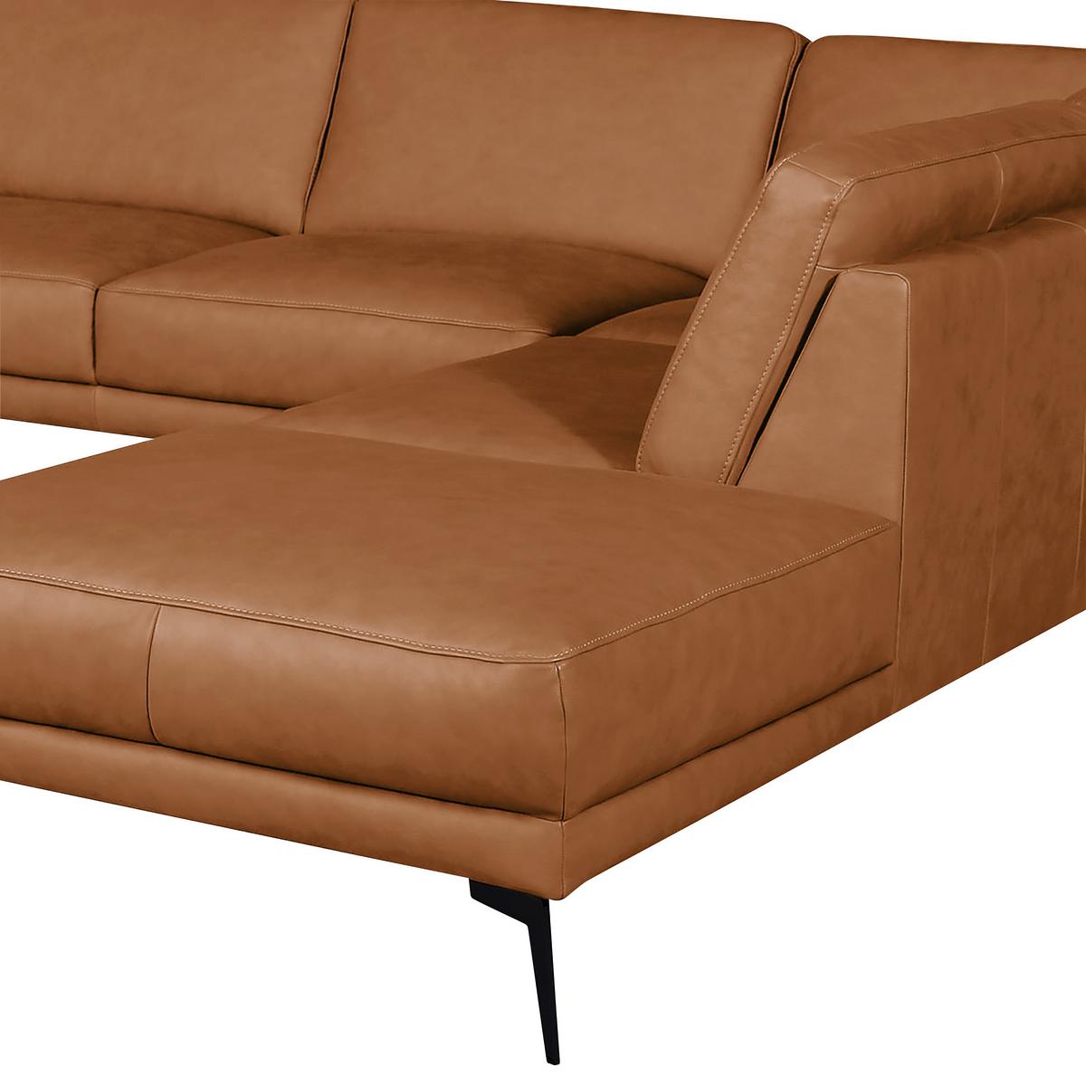 Ecksofa Spring, Cognac S: 273x250 cm - Cognac/Schwarz, Design, Leder (273/250cm) - Livetastic