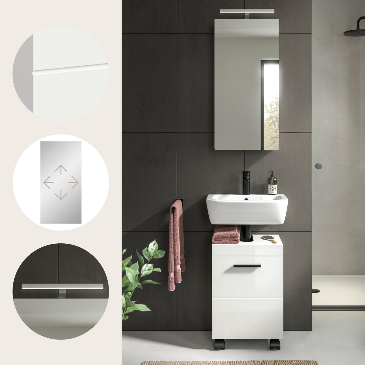 Badezimmer Nova Weiß B: 40cm - Weiß Hochglanz/Schwarz, Trend, Glas/Holzwerkstoff (40cm) - MID.YOU