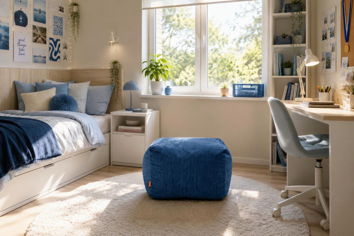 Sitzsack Cubi Cord dunkelblau,Indoor,B: 60cm - Dunkelblau, Basics, Textil (60/40/50cm)