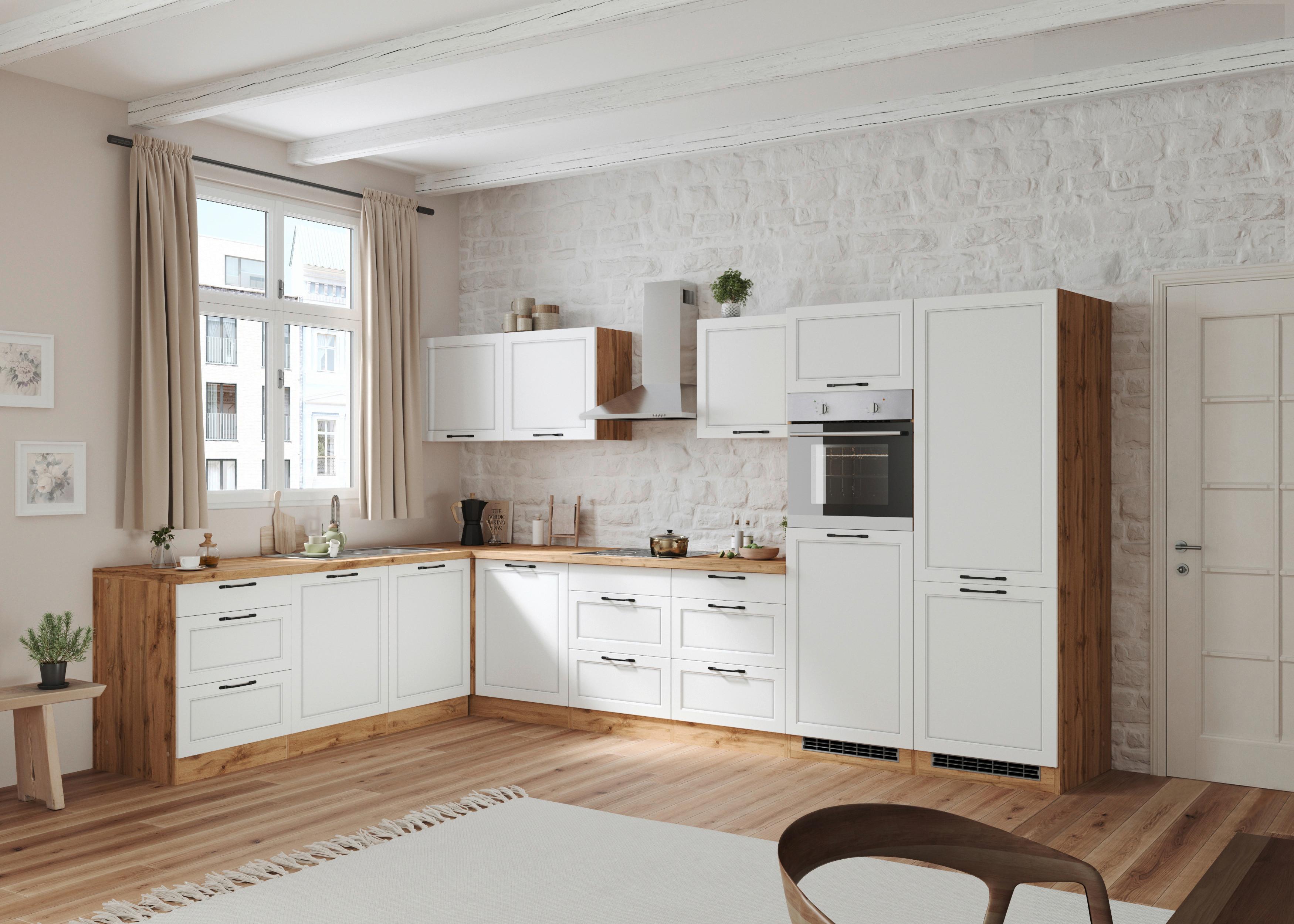 Eckküche Meran Mit Geräten 240x360 Cm Weiß/eiche Dekor - Eiche Wotan/Weiß, LIFESTYLE, Holzwerkstoff (240/360cm) - Held