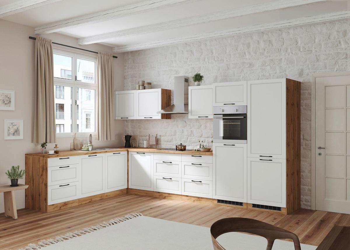 Eckküche Meran mit Geräten 240x360 cm Weiß/Eiche Dekor - Eiche Wotan/Weiß, LIFESTYLE, Holzwerkstoff (240/360cm) - Held
