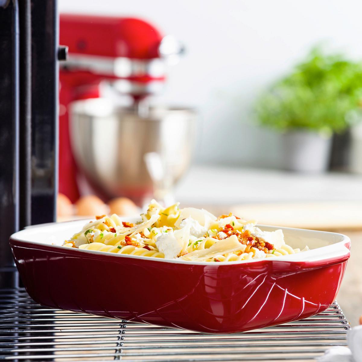 Auflaufform Stoneware Rot/weiß B: 18,8 Cm - Rot/Weiß, Basics, Naturmaterialien/Keramik (18.8cm) - Kitchenaid