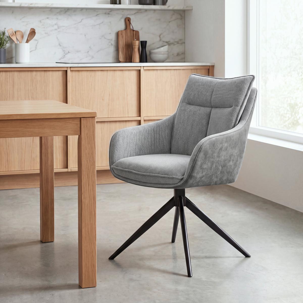 Armlehnstuhl Emilia II Webstoff braun, B: 60cm - Schwarz/Braun, MODERN, Holz/Textil (60/88/65cm)