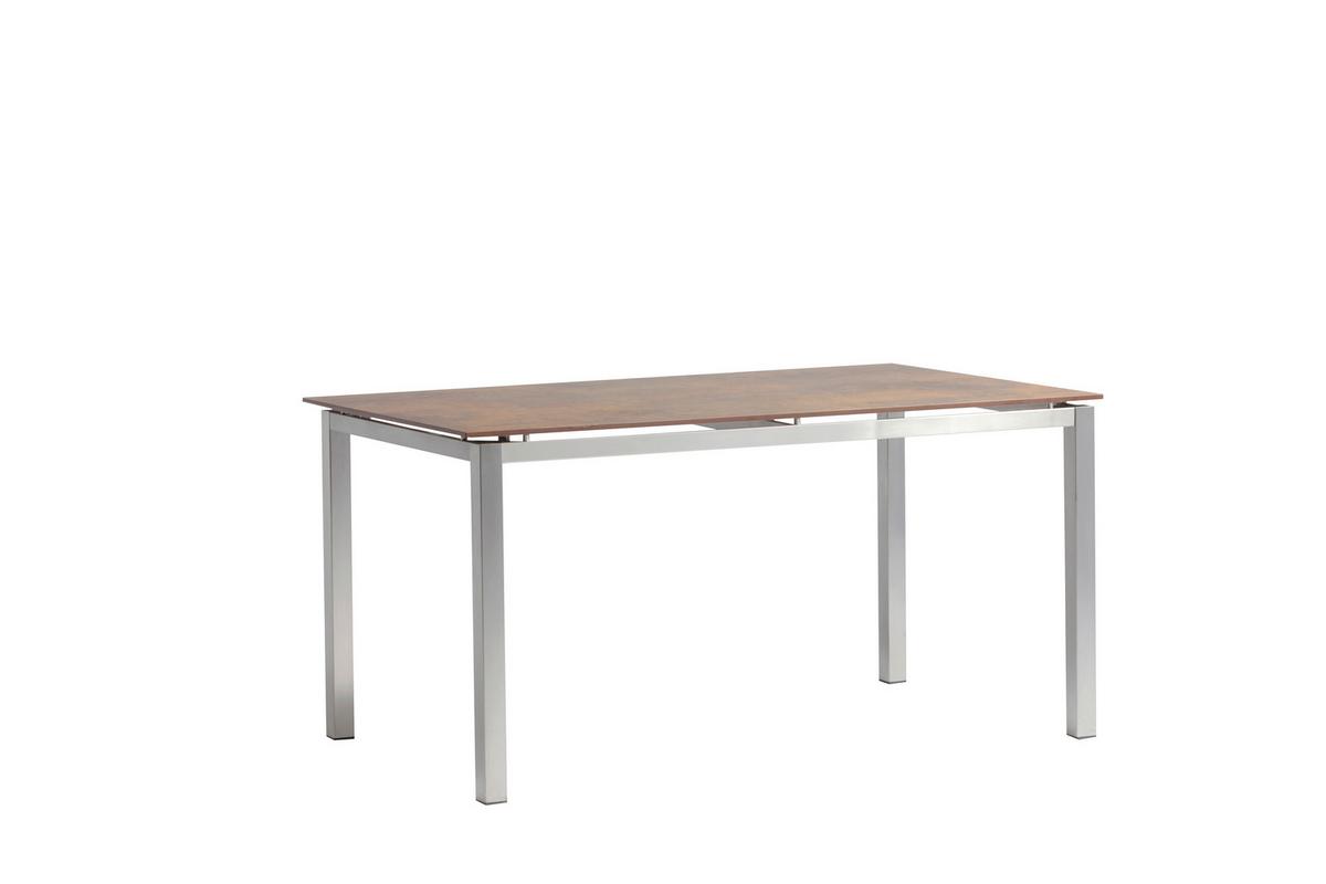 Gartengarnitur 7-Tlg. Skye Metall/Kunststoff/Holzdekor - Platinfarben/Braun, Basics, Holzwerkstoff/Textil (150/89/90cm) - Gardenson