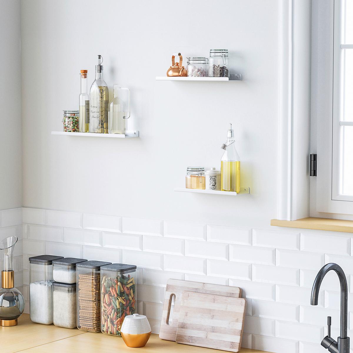 Wandregalset Weiß B: 40 cm - Weiß, Basics, Metall (40/2,5/9,5cm)