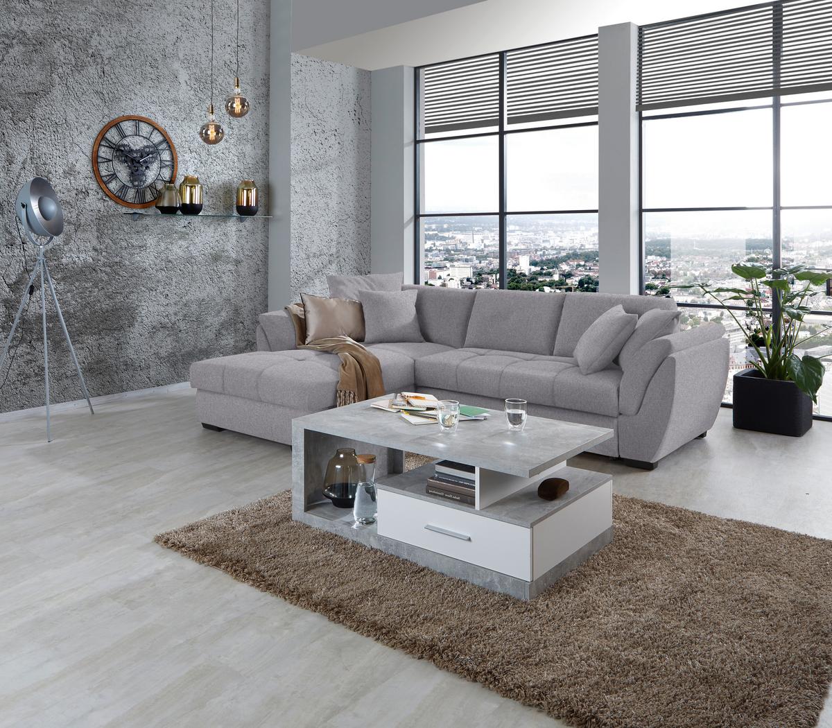 Ecksofa mit Schlaffunktion + Bettkasten Berisso Webstoff - Schwarz/Grau, Design, Textil (187/278cm) - Ondega