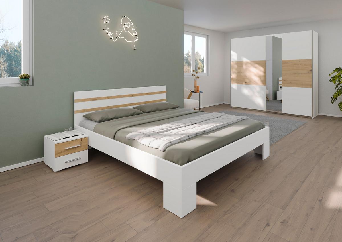 Kommode 93cm Foster, Alpinweiß - Alufarben/Eiche Artisan, KONVENTIONELL, Holzwerkstoff (93/81/42cm)
