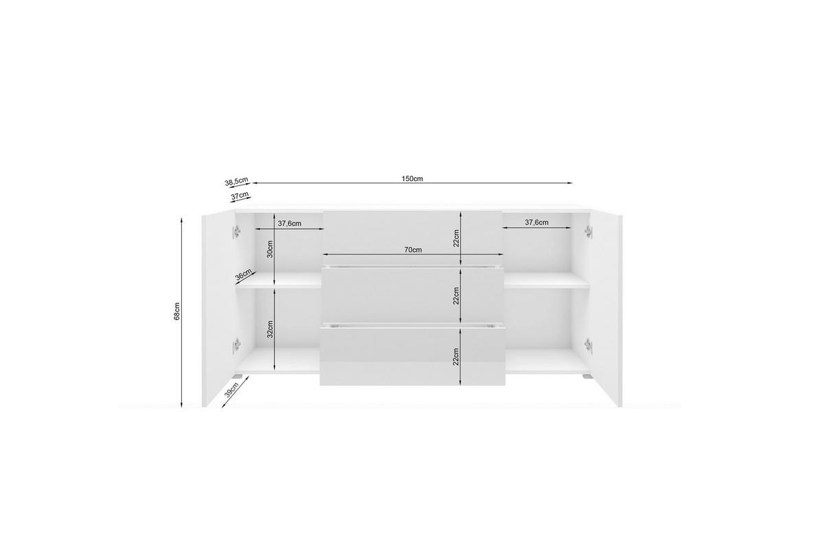 Sideboard Berlin 150 Weiß B: 150 Cm - Weiß Hochglanz/Weiß, Design, Holzwerkstoff (150/68/38,5cm) - MID.YOU