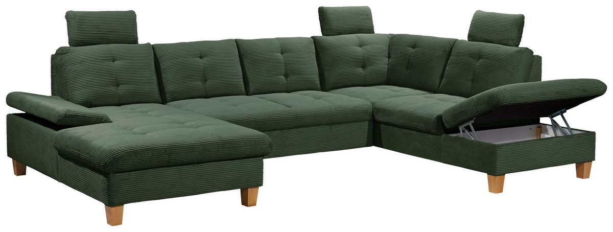 Wohnlandschaft Ascot Dunklegrün U: 170x324x220 Cm - Dunkelgrün/Eichefarben, KONVENTIONELL, Textil (170/324/220cm) - MID.YOU