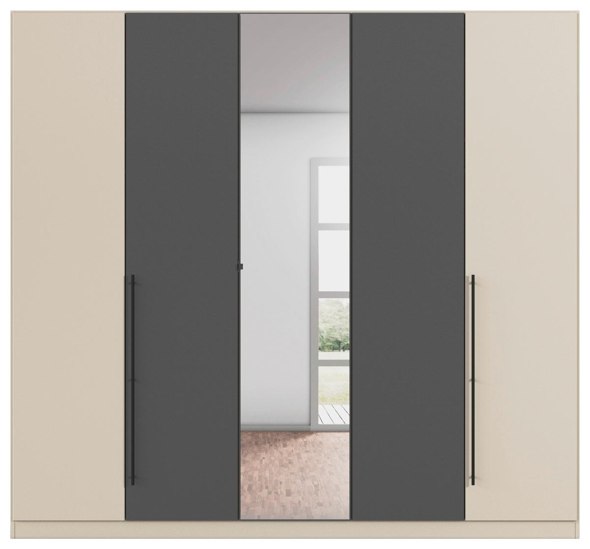 Kleiderschrank Safari mit Spiegel B: 226 cm - Champagner/Grau, KONVENTIONELL, Holzwerkstoff (226/210/54cm)