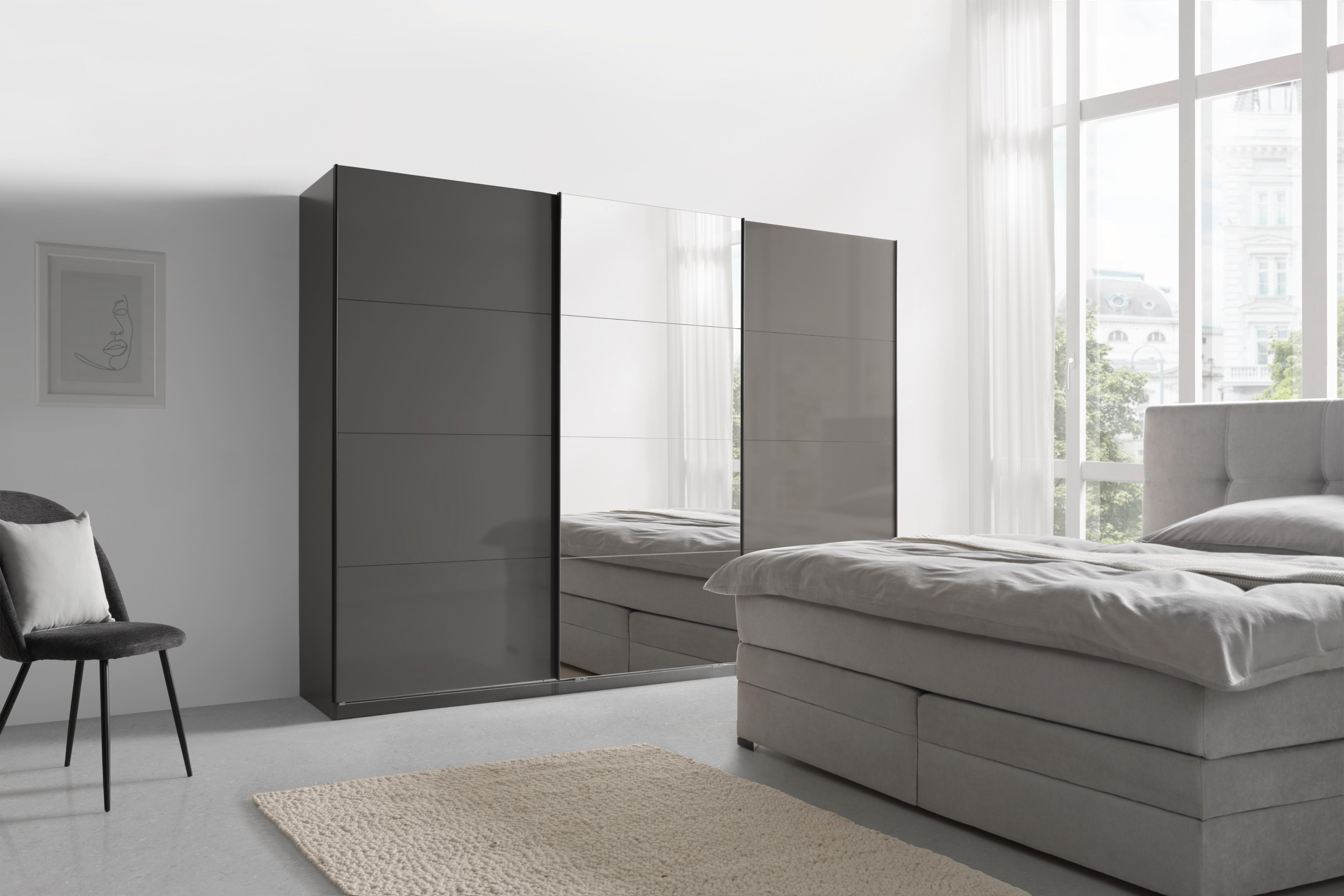 Schwebetürenschrank Unit - Anthrazit/Anthrazit Hochglanz, KONVENTIONELL, Holzwerkstoff (273/210/58cm) - Ondega
