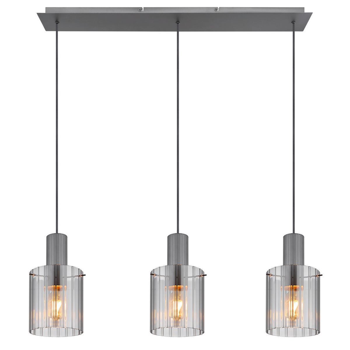 Hängeleuchte 15904-3h - Dunkelgrau, Design, Glas/Metall (98/18/120cm) - Globo