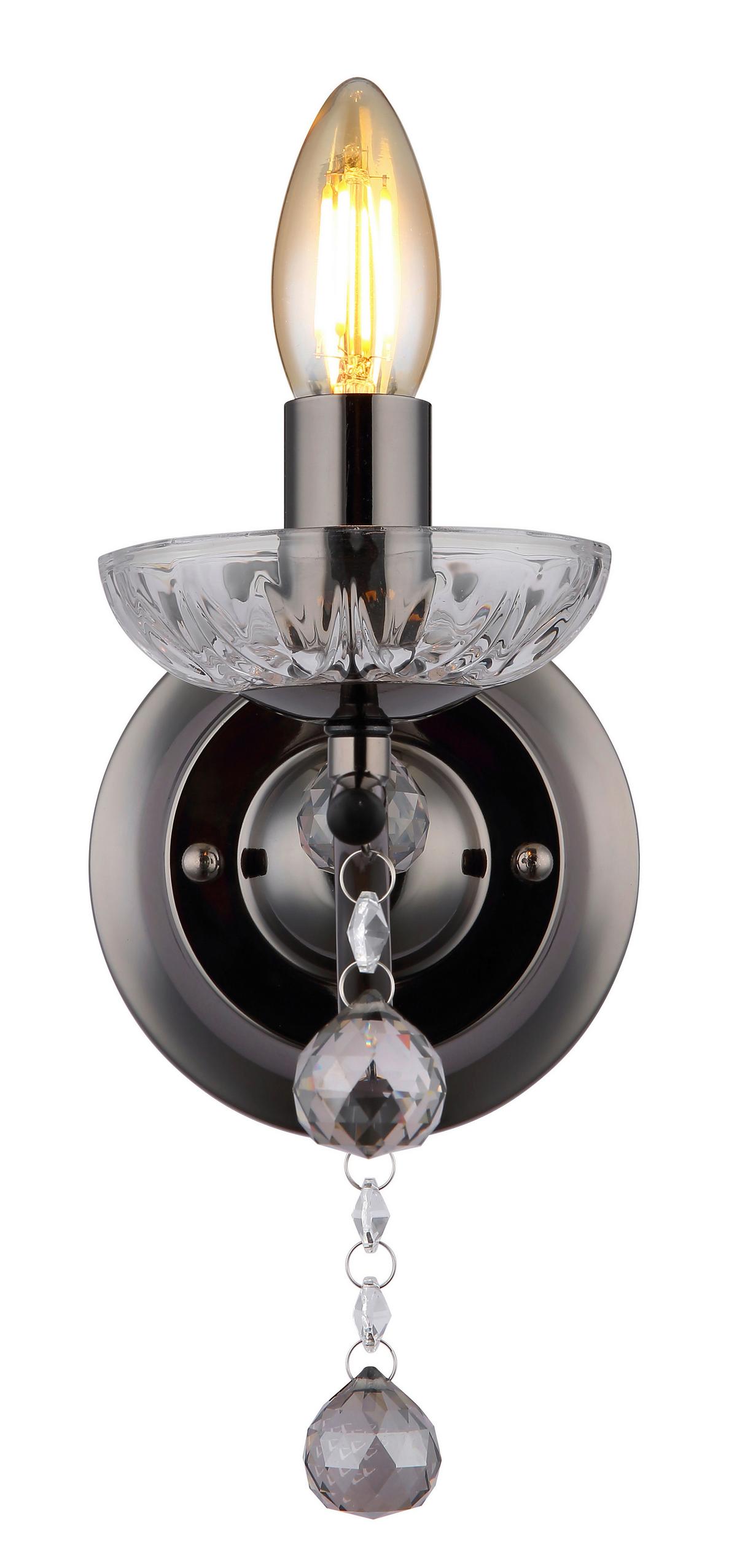 Wandleuchte 64134w - Klar/Schwarzchrom, KONVENTIONELL, Glas/Metall (14/24/33cm) - Globo