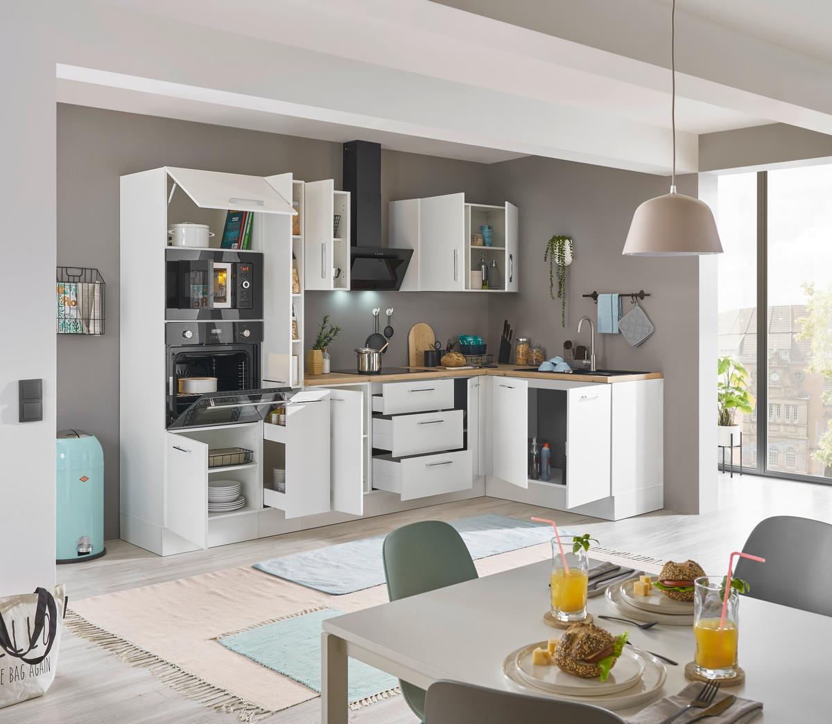 Eckküche Turin Weiß/Eiche Dekor 300x165 cm - Weiß/Eiche Artisan, Basics, Holzwerkstoff (300/165cm) - MID.YOU