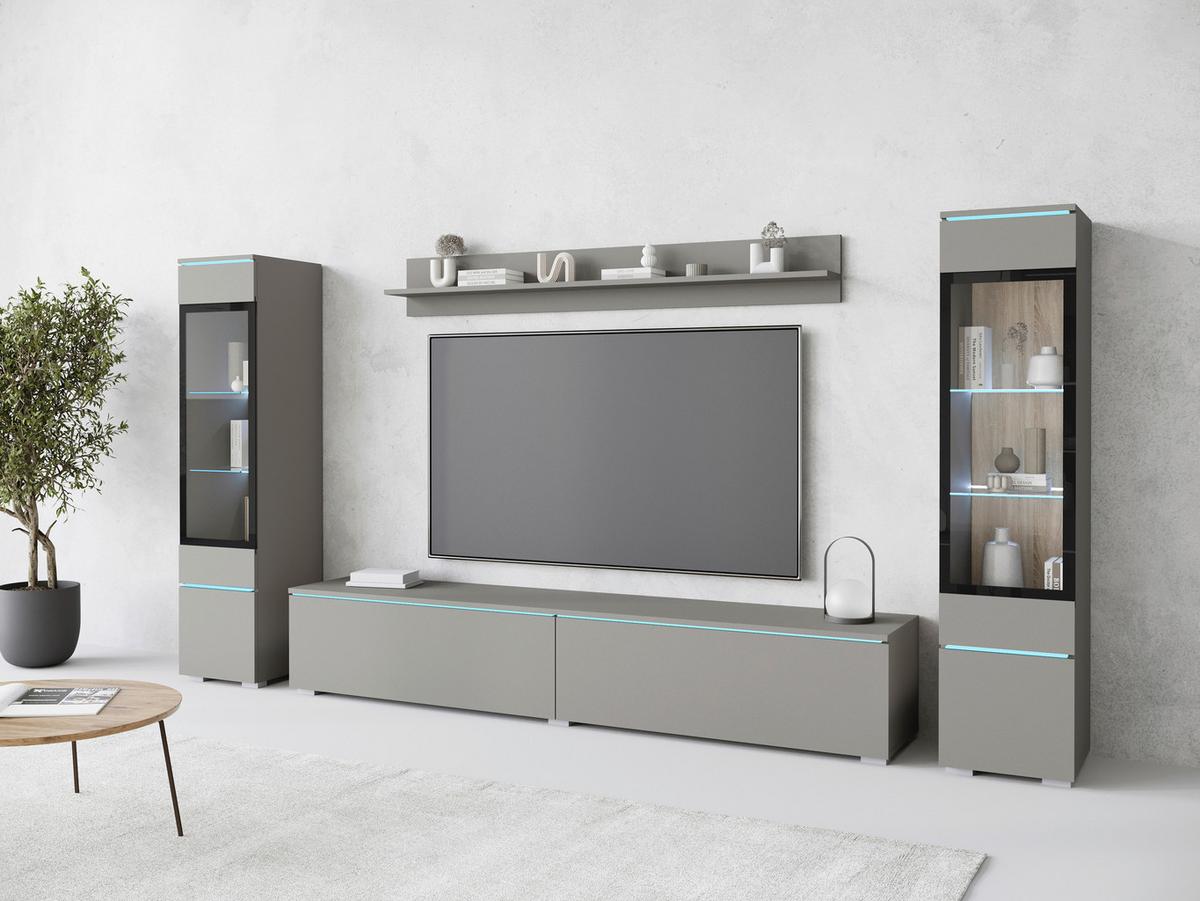 Wohnwand Vera II 4-Teilig Grau B: 240 cm - Grau, Trend, Glas/Holzwerkstoff (240/130/33cm)