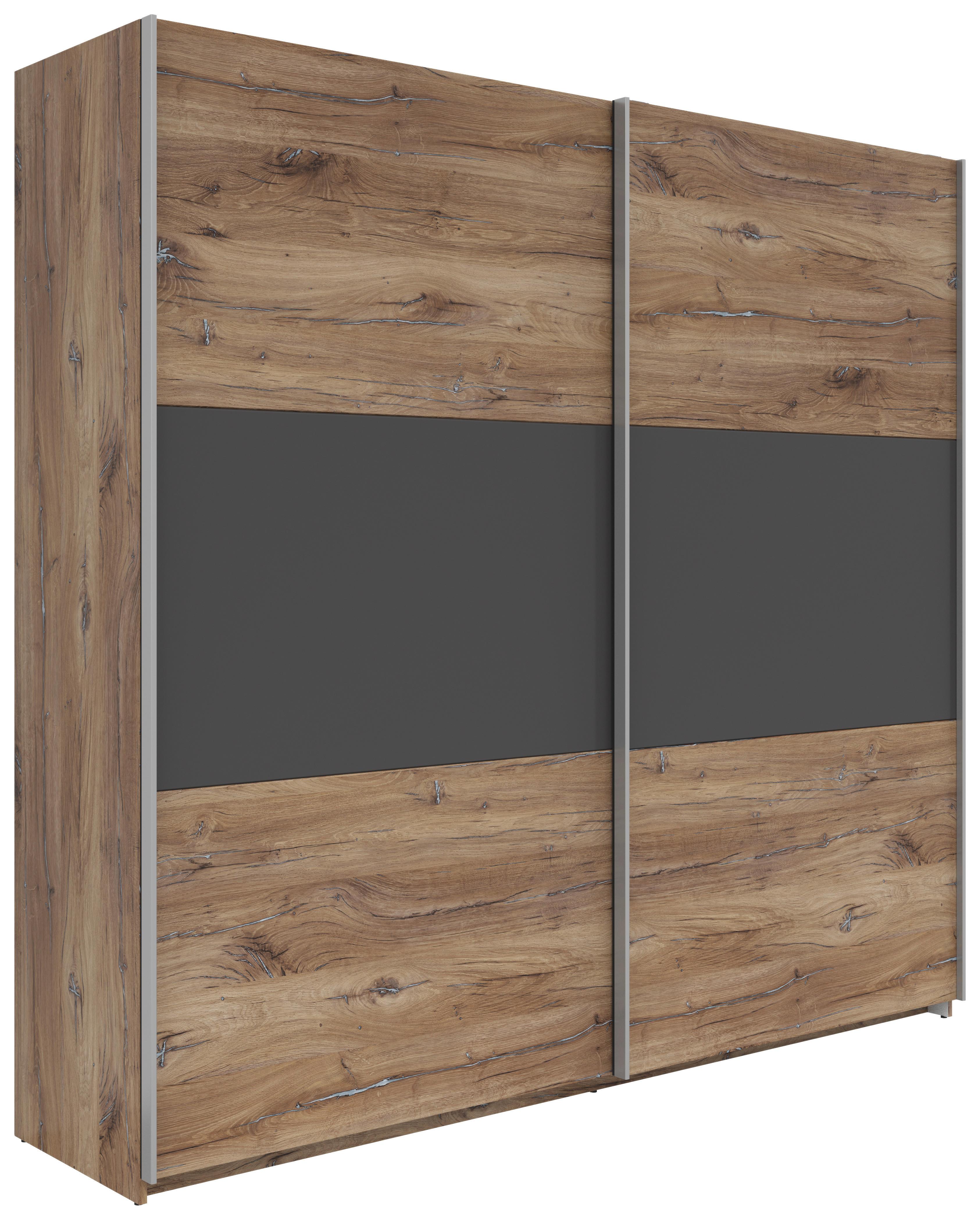 Schwebetürenschrank 218 cm Saturn Weiß Dekor - Eiche dunkel/Eichefarben, KONVENTIONELL, Holzwerkstoff (218/210/59cm)