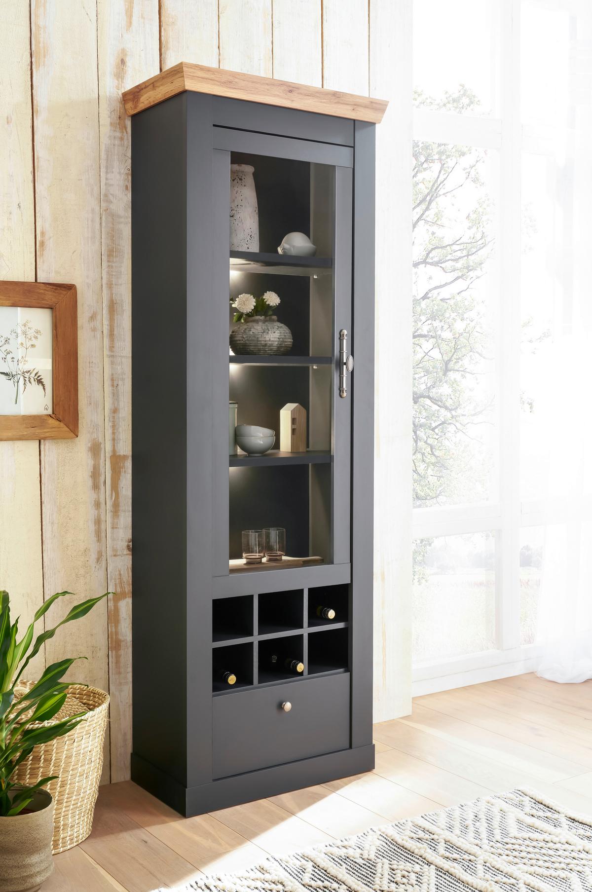 Vitrine Catania Anthrazit/Eiche B: 72cm - Anthrazit/Eiche Wotan, Design, Holzwerkstoff (72/201/38cm) - MID.YOU