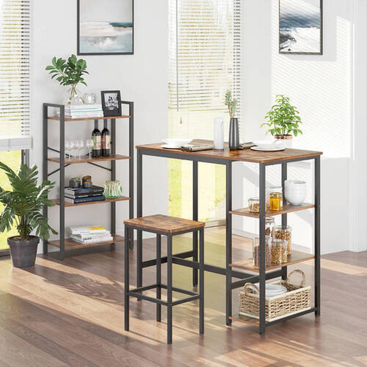Bartisch Vasagle 110x60x100 cm Braun, Schwarz, 3 Fächer - Schwarz/Braun, Trend, Holzwerkstoff/Metall (110/60/100cm) - Boxxx