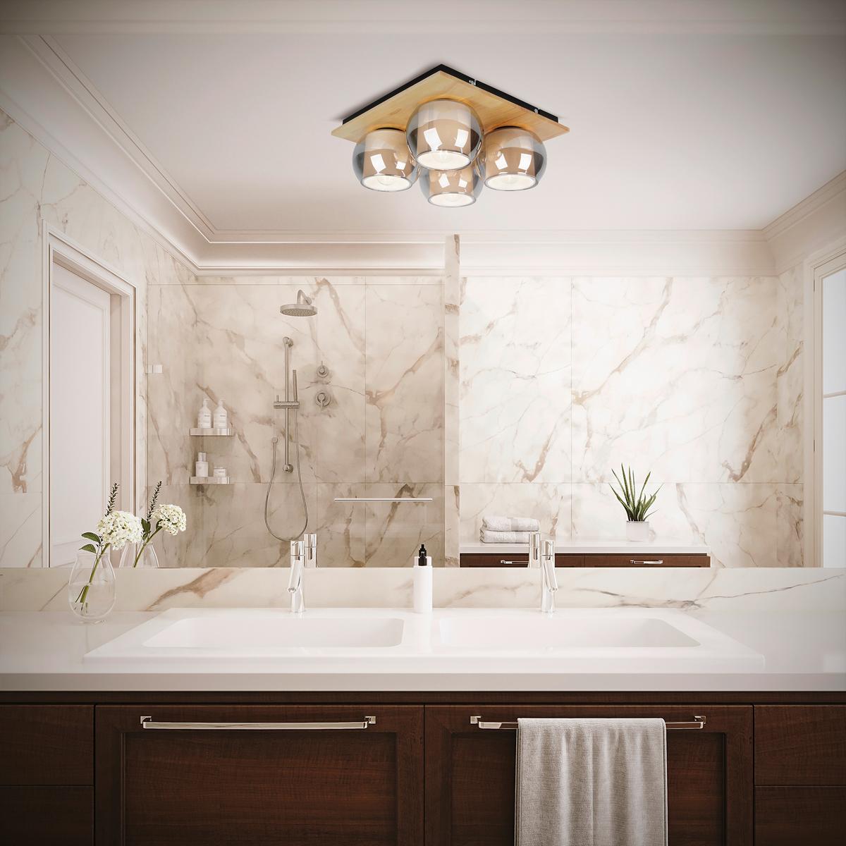 Deckenleuchte Kautschukholz - Schwarz/Naturfarben, Design, Glas/Holz (36/15cm) - Näve