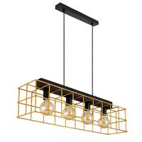 Hängeleuchte H: 150 cm 4-Flammig - Goldfarben/Schwarz, Design, Holz/Metall (90/20/150cm) - Globo