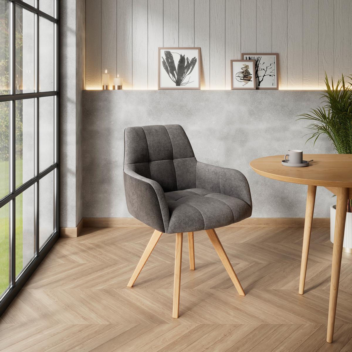 Armlehnenstuhl Elke Grau gepolstert - Naturfarben/Grau, MODERN, Holz/Textil (61/88/66,5cm) - James Wood
