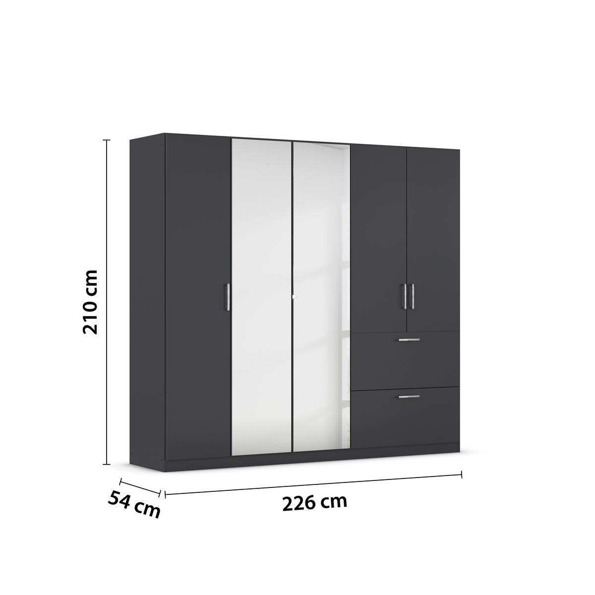 Drehtürenschrank Padua Grau B: 225 Cm - Grau, MODERN, Holzwerkstoff (225/210/54cm) - Rauch Möbel