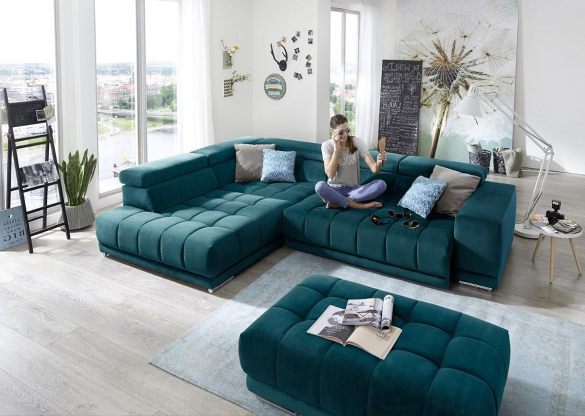 Sedací souprava IBA, levá, tyrkysová, bez funkcí - barvy chromu/tyrkysová, Lifestyle, textil (222/323cm)