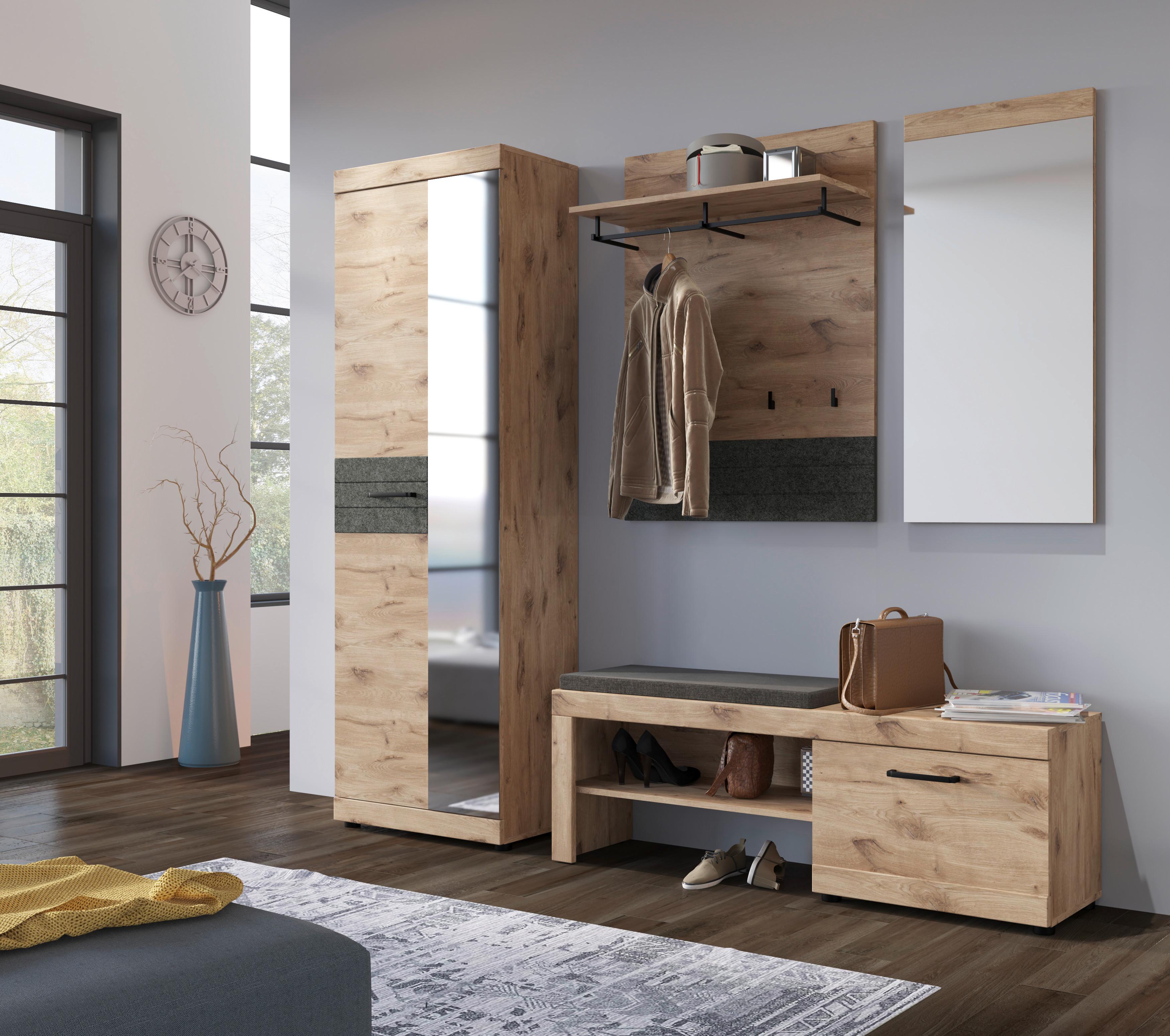 Garderobenbank Roxy Eichefarben Dekor B: 140 Cm - Eichefarben/Dunkelgrau, Design, Holzwerkstoff (140/51,9/37,9cm)