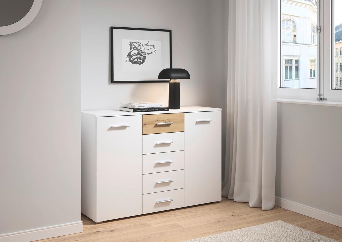 Kommode Foster Alpinweiß, B: 120 Cm - Alufarben/Eiche Artisan, KONVENTIONELL, Holzwerkstoff (120/84/40cm)