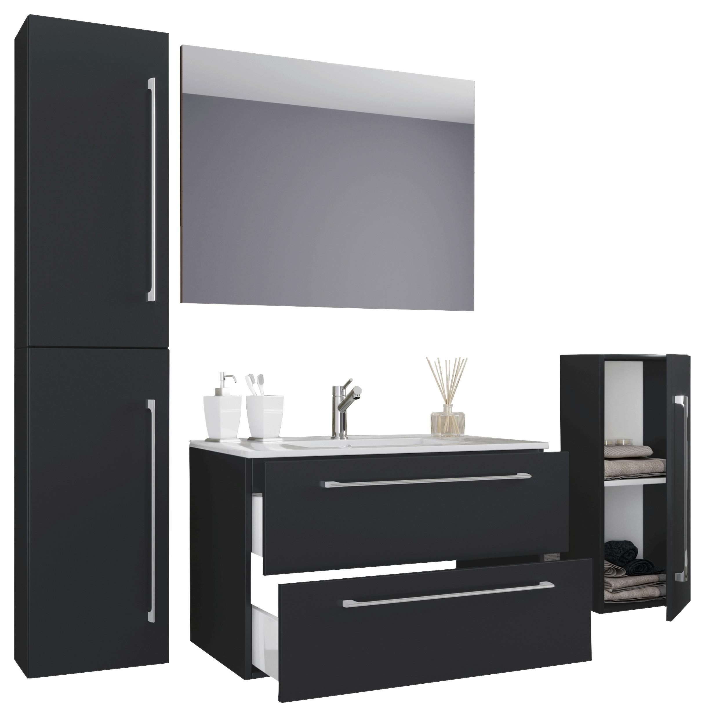 Badezimmer Badinos 5-Teilig Schwarz B: 126 cm - Schwarz/Weiß, MODERN, Keramik/Holzwerkstoff (126cm) - MID.YOU