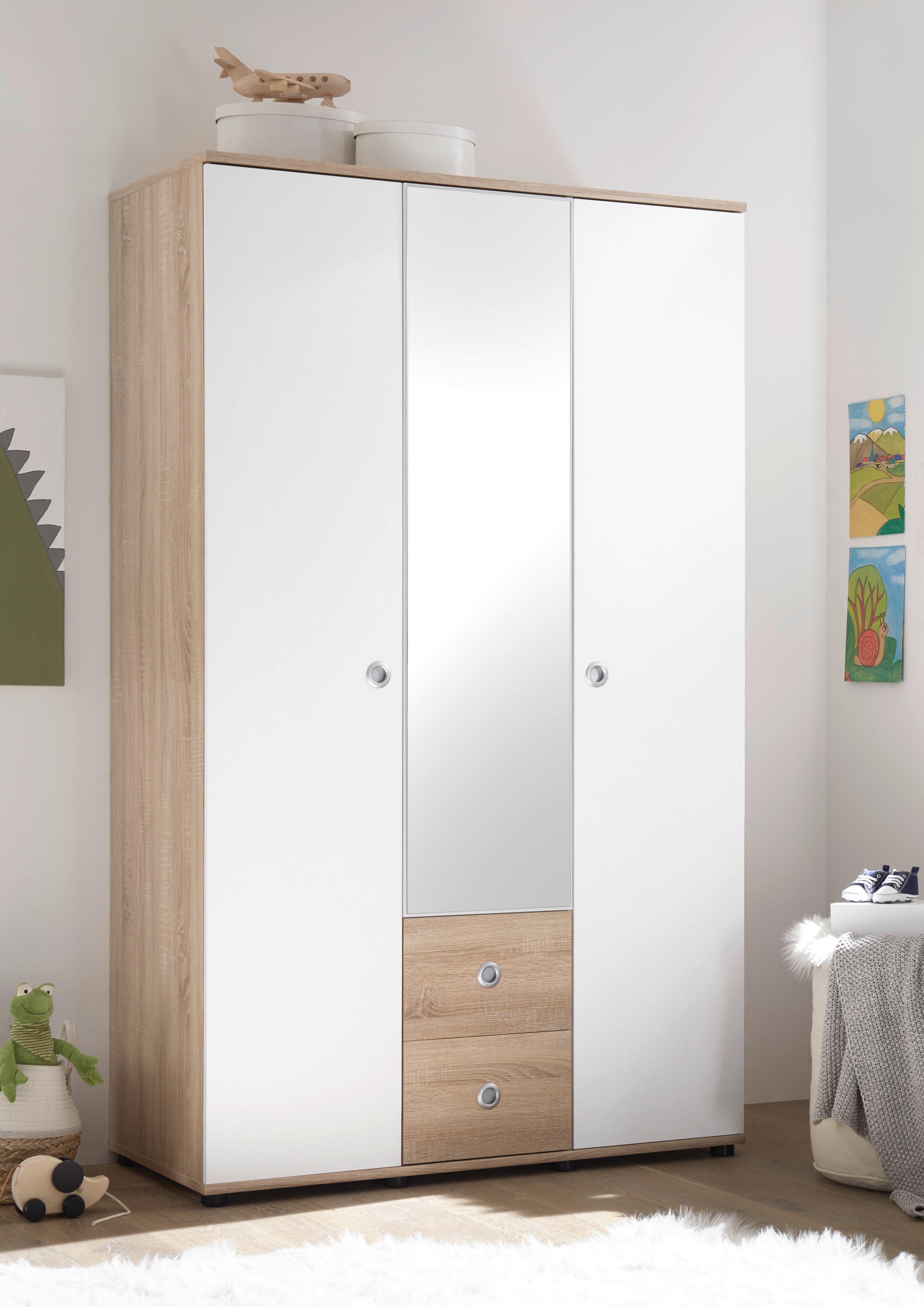 Drehtürenschrank Mit Spiegel 115cm Wiki, Sonoma Eiche Dekor - Weiß/Sonoma Eiche, KONVENTIONELL, Glas/Holzwerkstoff (115/190/52cm) - MID.YOU